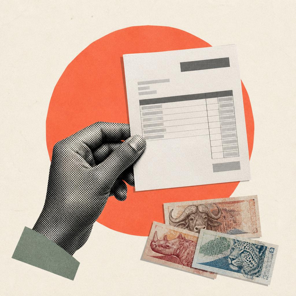 Collage of a hand holding an invoice with banknotes